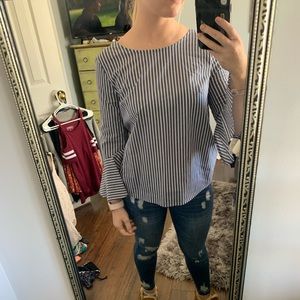 Blue and white striped blouse